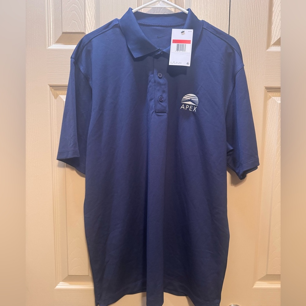 Nike Golf Dri-Fit Polo Shirt Size Large Navy APEX Embroidered Logo Swoosh NWT